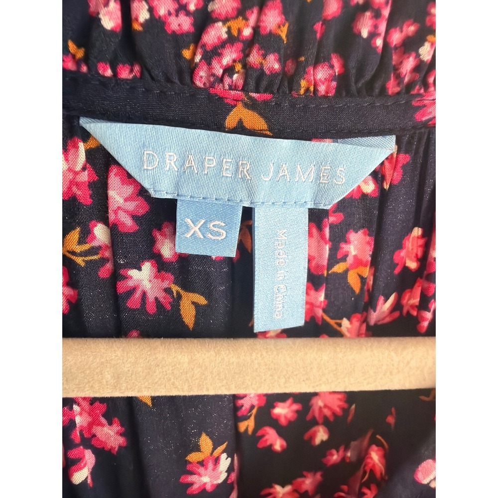 Draper James Dress Women XS Navy Pink Floral Tiered Midi Ruffle Cottagecore Darl - Picture 10 of 12